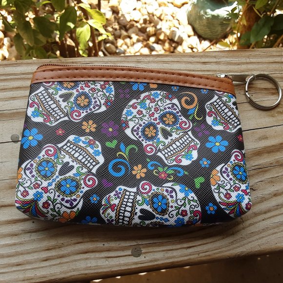 Day of the Dead Dias de los Muertos Sugar Skull Keychain Coin Purse - Picture 1 of 3